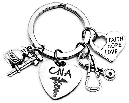 CNA Certified Nursing Assistant Keychain CNA Keychain Stethoscope Syringe Caduceus Medical Symbol Keychain Faith Hope Love Charm Nursing School Medical Student Gift CNA Key Ring