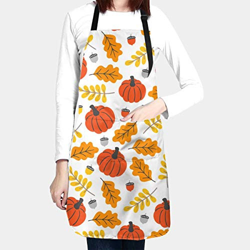 NW Cute Pumpkin with Leafs Aprons for Women Cooking Baking Waterproof Kitchen Apron with 2 Pockets and Adjustable Neck   Long Ties