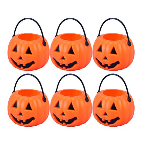 Toyvian Mini Halloween Pumpkin Bucket Children Trick or Treat Portable Pumpkin Candy Pail 8 Pieces 8_5 x 5_5 x 4_5 cm