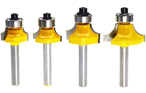 Exqutoo 4Pcs 14 Inch Shank Round over Edging Corner Rounding Edge Forming Beading Router Bit Set 516 316 14 18 Inch Radius