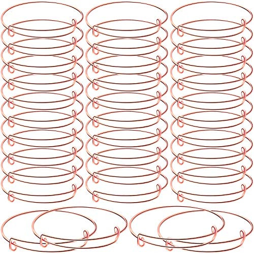 30 Pieces Expandable Bangle Bracelets Adjustable Wire Blank Bangles Metal Bracelets for DIY Jewelry Making Rose Gold
