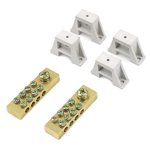Mironey Double Row Screw Terminal Barrier Strip Block 4 Positions Brass Terminal Grounding Strip Bus Bar Block Pack of 2