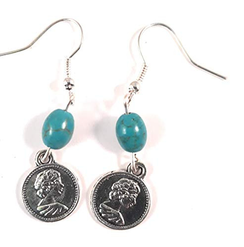 Roman Coin Earrings - Turquoise nickel free for sensitive ears