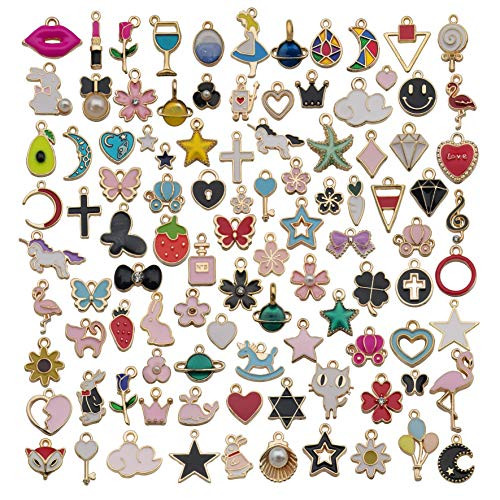 Youdiyla 100pcs Assorted Gold Plated Lollipop Enamel Animals Fruit Moon Star Dainty Dangle Flowers Pendants Charms Necklace Bracelet Charms for Jewelry Making HM413 Youdiyla 100pcs Assorted Gold Plated Lollipop Enamel Animals Fruit Moon Star Dainty Dangle Flowers Pendants Charms Necklace Bracelet Charms for Jewelry Making HM413