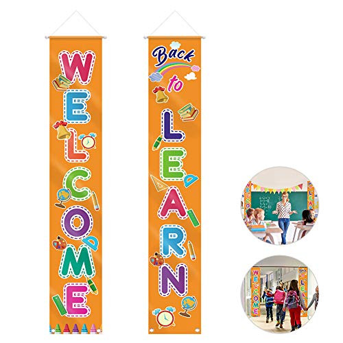 Back to School Hanging Banners Jhua Welcome Back to School Signs for Front Porch Welcome Back to Learn First Day of School Classroom Banner Party Supplies for Kindergarten Pre-School Classroom Decor