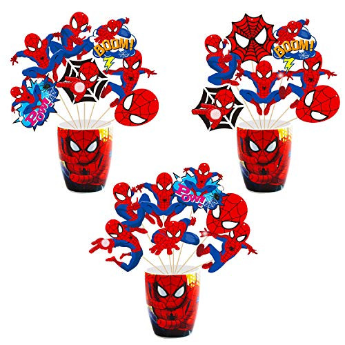 PANTIDE Spiderman Party Decorations - 30Pcs Spiderman Centerpiece Sticks Table Toppers Double Sided Cupcake Toppers Photo Booth Props Superhero Party Decor Supplies Favors for Kids Birthday