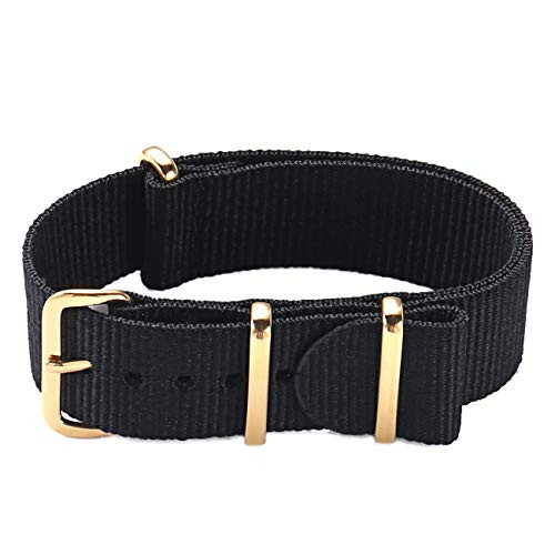 PBCODE Watch Straps 18mm NATO Strap Black Nylon Strap Zulu Watch Strap Replacement Watch Bands for Men Women Gold Buckle