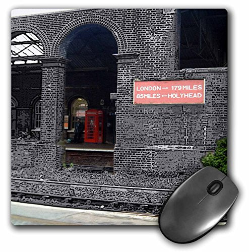3dRose LLC 8 x 8 x 0.25 Inches Mouse Pad, The Train Station From London To Holy Head Done In Black and White With Red, Traditional Phone Booth (mp_44647_1)