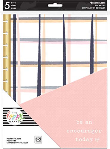 The Happy Planner Pocket Folders - School Supplies - Teacher Theme - 5 Pre-Punched - Extra Planner Storage - Homework Assignments Projects - Big Size