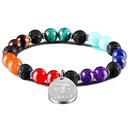 JOXFA Men Women Chakra Bead Bracelets 8mm Essential Oil Diffuser Lava Rock 7 Chakras Natural Gemstone Beads Yoga Bracelets