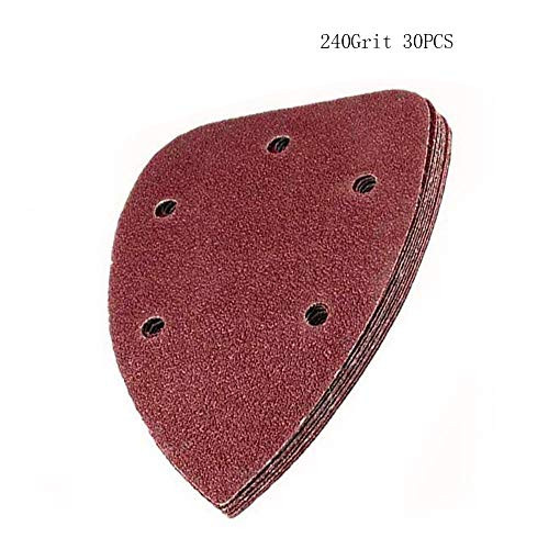 KingBra 240 Grit Mouse Detail Sander Sandpaper 5 Holes Sander Pads Hook and Loop Sanding Sheets Pack of 30
