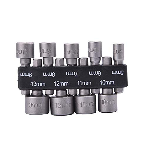 9pcs Nut Driver Drill Bit Set Socket Bit Chuck Adapter 14 Hex Shank 5-13mm Metric Socket Strong Sleeve Wrench Screw Power Drill Adapter Tool for Screws Hooks Bolt Heads