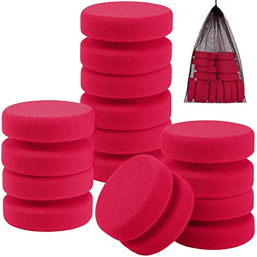Aodaer 8 Pack Paint Sponge Applicator Detail Sponge Paint Round Wax Applicator Tire Shine Applicator Sealant Foam Applicators for Art Crafts Car Kitchen with Mesh Hanging Storage Bag Red