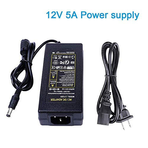 12V 5A Power Adapter AC 100-240V to DC 60W Power Supply Adapter US Plug Switching Power Cord for LCD Monitor Power Transforme LED Strip Light DVR NVR Security Cameras System CCTV Accessories