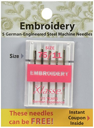 Tacony Corporation Klasse Embroidery Machine Needles-75/11 5/Pkg