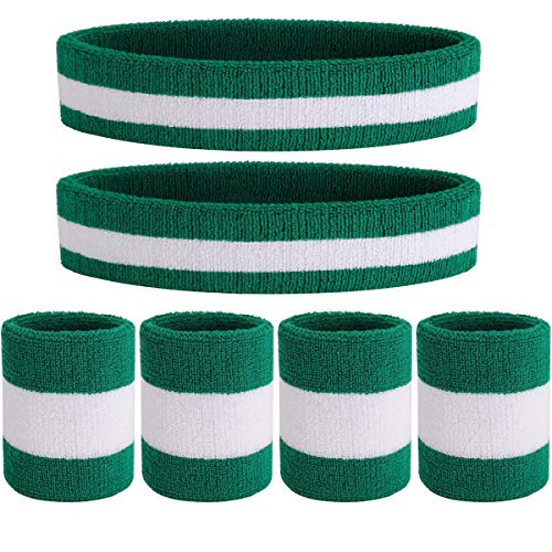 OnUpgo Sweatband Set Sports Headband Wristband Set 6PCS Sweatbands Terry Cloth Wristband Wrist Sweatband Headbands Moisture Wicking Sweat Absorbing Head Band