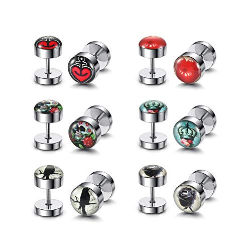 PiercingJ 6 Pairs Faux Gauges Earrings Satinless Steel Cheater Fake Ear Plugs Gauges Illusion Tunnel Piercing Stud Screw Earrings PiercingJ 6 Pairs Faux Gauges Earrings Satinless Steel Cheater Fake Ear Plugs Gauges Illusion Tunnel Piercing Stud Screw Earrings