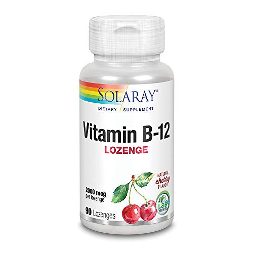 Solaray Vitamin B-12 2000 mcg  No Sugar Natural Cherry Flavor  Healthy Energy   Red Blood Cell Support  90 Lozenges