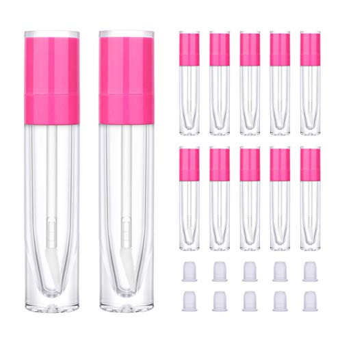 10Pcs Lip Gloss Tubes Containers CAIYA 8ml Empty Lip Balm Bottles Clear Refillable Lipstick Tubes DIY Cosmetic Containers with Rubber Stoppers for Beauty Makeup Lip Glaze Tube Sample Rose Red