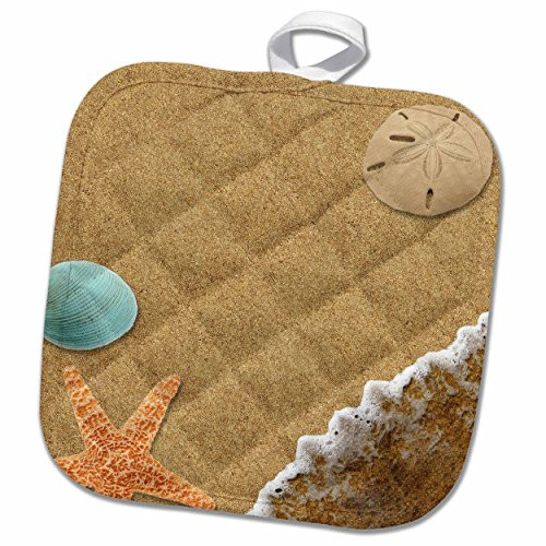 3D Rose Sandy Beach with Shells Pot Holder, 8 x 8