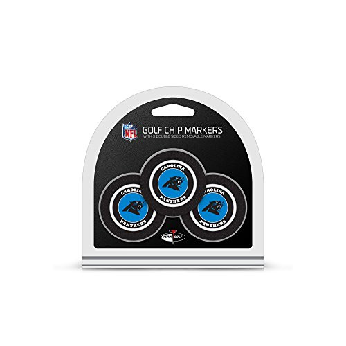 Team Golf NFL Carolina Panthers Golf Chip Ball Markers 3 Count Poker Chip Size with Pop Out Smaller Double-Sided Enamel Markers