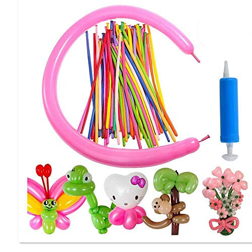 HChiy Latex Twisting Balloons 260Q Animal Magic Long Balloons Assorted Color with Pump for Animal Shape Party Clowns Wedding Decoration Party Supplies with a pump and instruction manual