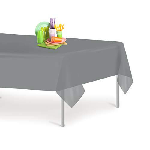 Silver 12 Pack Premium Disposable Plastic Tablecloth 54 Inch_ x 108 Inch_ Rectangle Table Cover By Grandipity