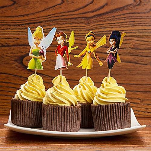 KBN 12pc Tinkerbell cartoon Cupcake Toppers for Party Decorations Supply Birthday Kids
