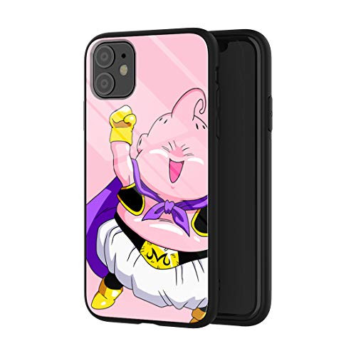 Phone Case Compatible with iPhone 11 Anime Dragon Ball Z Fat Buu Pattern Design Tempered Glass Back Shockproof Cover with Soft TPU Anti Scratch Bumper Cellphone Case 6_1 inch E