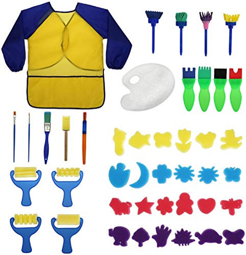 WUWEOT 43 Pack Sponge Painting Brushes Kit Kids Early Learning Washable Paint Brushes Set DIY Crafts Drawing Tools for Toddler WUWEOT 43 Pack Sponge Painting Brushes Kit Kids Early Learning Washable Paint Brushes Set DIY Crafts Drawing Tools for Toddler