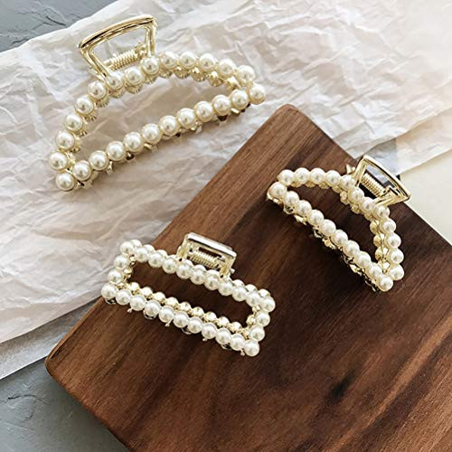 BUUEERR 3 Pcs Elegant French Style Pearl Rhinestone Hair Claw Clip Barrette Hair Pin Crystal Hair Jaw Clip Hair Clip Hair Accessories for Women Girls A BUUEERR 3 Pcs Elegant French Style Pearl Rhinestone Hair Claw Clip Barrette Hair Pin Crystal Hair Jaw Clip Hair Clip Hair Accessories for Women Girls A