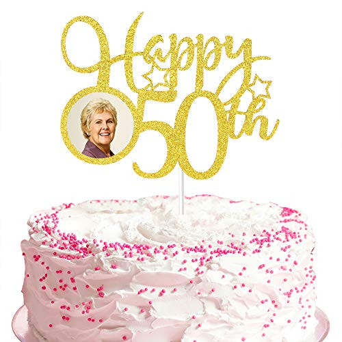 Happy 50th Cake Topper Happy 50th Birthday Cheers to 50 Years Happy 50th Anniversary Hello 50 50th Birthday Party Decoration Supplies - Gold Glitter