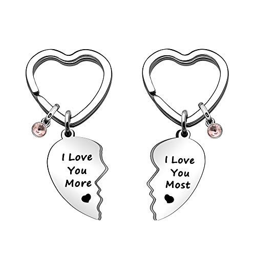 Lover Couple Keychain GiftSilver Keychain Key Chain RingI love you more I love you mostHeart Keyfob Boyfriend Girlfriend Husband Wife Gift