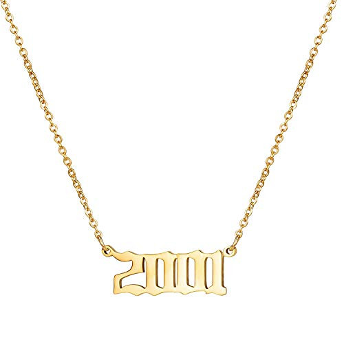 Birthday Year Necklace 18K Gold Plated Stainless Steel Birth Year 2001 Number Pendant Necklace Memorable Anniversary Jewelry for Women Girls