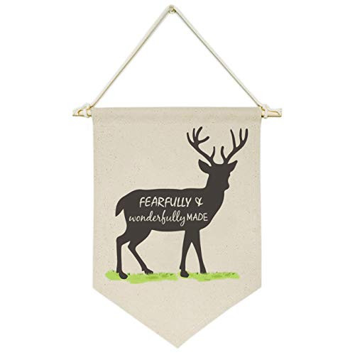 Topthink Fearfully and Wonderfully MadeDeer - Canvas Hanging Flag Banner Wall Sign Decor Gift for Baby Kids Girl Boy Nursery Teen Room Front Door