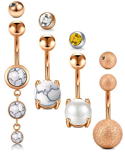 LAURITAMI 14G Belly Button Rings Surgical Steel Opal CZ Navel Piercing Barbell Belly Navel Rings 10mm Body Jewelry for Women Girls