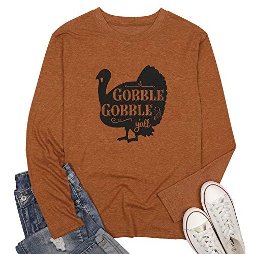 Gobble Gobble Yall Thanksgiving Turkey T-Shirts Women Plaid Long Sleeve Splicing Tops Blouse Large Orange-2 Gobble Gobble Yall Thanksgiving Turkey T-Shirts Women Plaid Long Sleeve Splicing Tops Blouse Large Orange-2