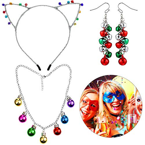 3 Pieces Christmas Jingle Bell Ornament Kit Bell Earrings Necklace and Bell Headband for Christmas Holiday Party Jewelry for Girl 3 Pieces Christmas Jingle Bell Ornament Kit Bell Earrings Necklace and Bell Headband for Christmas Holiday Party Jewelry for Girl
