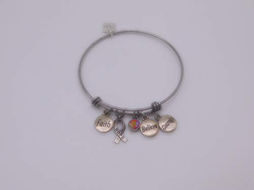 Stainless Steel Faith Courage Believe Pink Ribbon Charm Bracelet