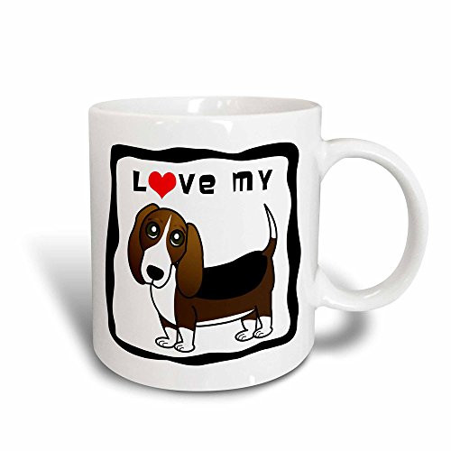 3dRose mug_35539_3"I Love My Basset Hound - Red Heart" Magic Transforming Mug, 11 oz, Multicolor