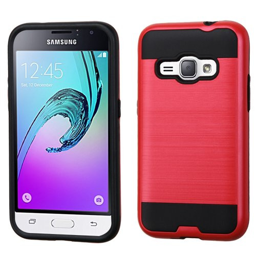 Asmyna Cell Phone Case for Samsung Galaxy J1 - Retail Packaging - Black/Red
