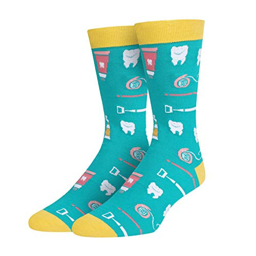 Zmart Mens Dental Teeth Crew Socks Funny Medical Hygienist Dentist Gift in Blue