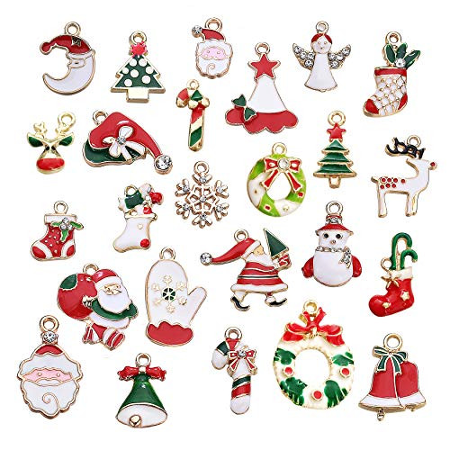 50pcs Assorted Gold Plated Enamel Christmas Charm Pendant for Necklace Bracelet Earring DIY Jewelry Making and Crafting