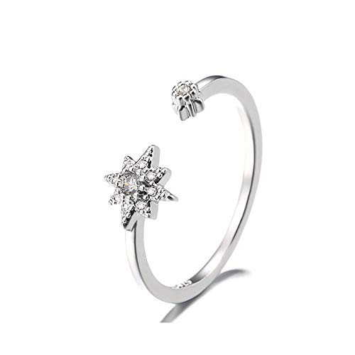 Tafeily Flower 925 Sterling Silver Open Ring Zircon Adjustable Rings Finger Jewelry for Women and Girls Statement Ring Silver