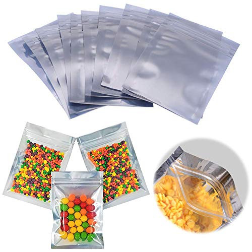 4x6 Inch Resealable Ziplock Mylar Bags 100 pcs Plastic Aluminum Material Resealable Bags for Candy Food Coffee Beans Snacks Silver