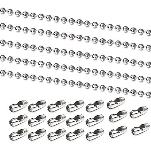 LANBEIDE 32 Feet Stainless Steel Bead Chains for Jewelry Making 3mm with 20pcs Connectors Silver Bead Ball Chain for Crafting Keychains Tags and Fan Pull Chians