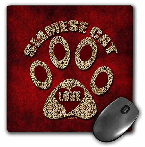 3dRose LLC 8 X 8 X 0.25 Inches Siamese Love Cat Breed in Cheetah Print and Red Mouse Pad (mp_22014_1)