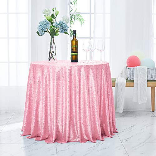 Hahuho Pink Sequin Tablecloth 50 inch Round Glitter Tablecloth for Bridal Shower Decorations Birthday Wedding Dessert Banquet?50 inch Round Pink? Hahuho Pink Sequin Tablecloth 50 inch Round Glitter Tablecloth for Bridal Shower Decorations Birthday Wedding Dessert Banquet?50 inch Round Pink?
