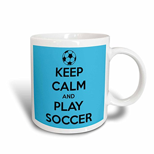 3dRose Keep Calm And Play Soccer Blue Ceramic Mug 15 oz