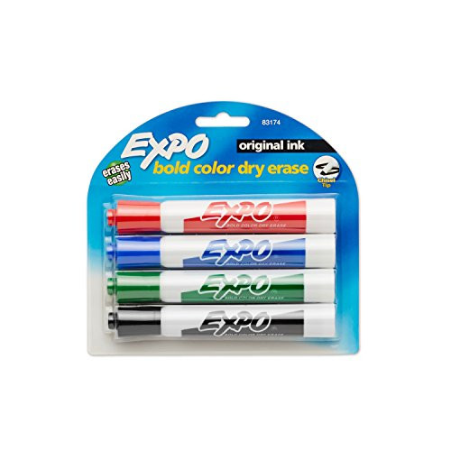 EXPO Low Odor Chisel Tip Dry Erase Markers, Chisel Tip, Assorted Colors, 4-Count